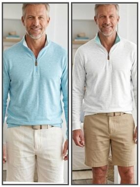 Collars & Co. Reversible Modal Blend 1/4 Zip Polo Sweater Size XL Aqua White